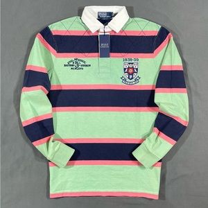 Polo Ralph Lauren Striped Collegiate Logo Rugby Shirt Medium Large RL